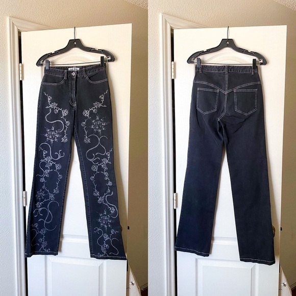 I.AM.GIA Pant Lunar Sun Moon Rose Thorn Snake Denim Mid-Rise Black XS EUC - Picture 2 of 8
